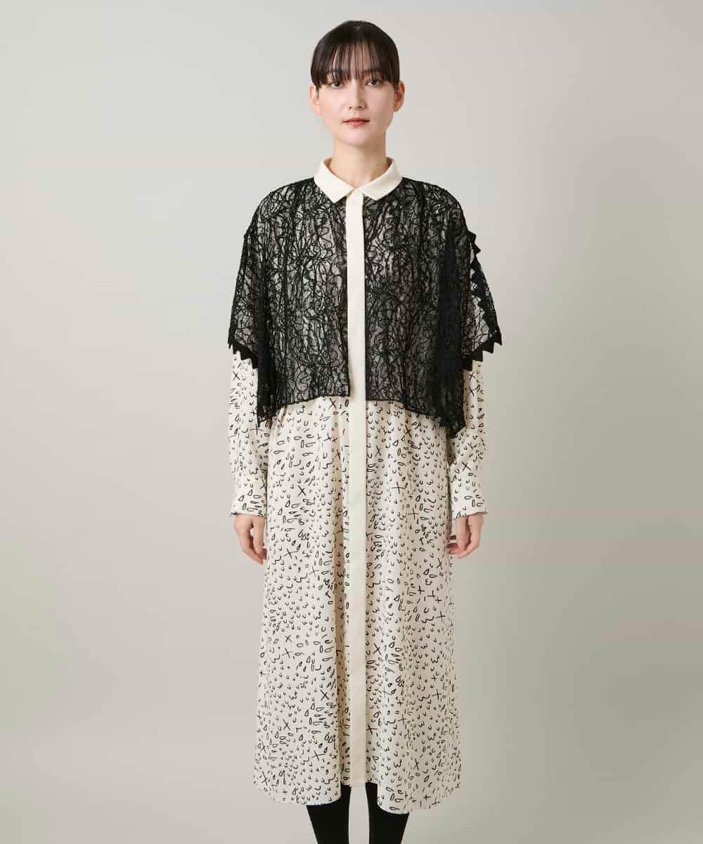 RHEWD36120 HIROKO KOSHINO(ヒロココシノ) ケープライクシャツワンピース/日本製 ベージュ