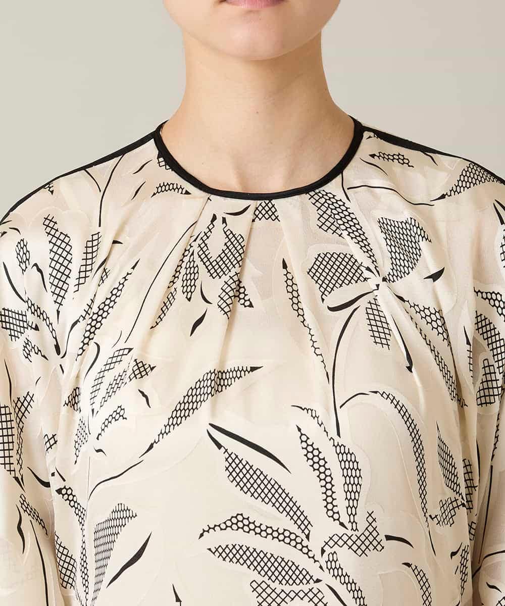 RHEXD10120 HIROKO KOSHINO(ヒロココシノ) ラインフラワーワンピース /日本製/洗える アイボリー