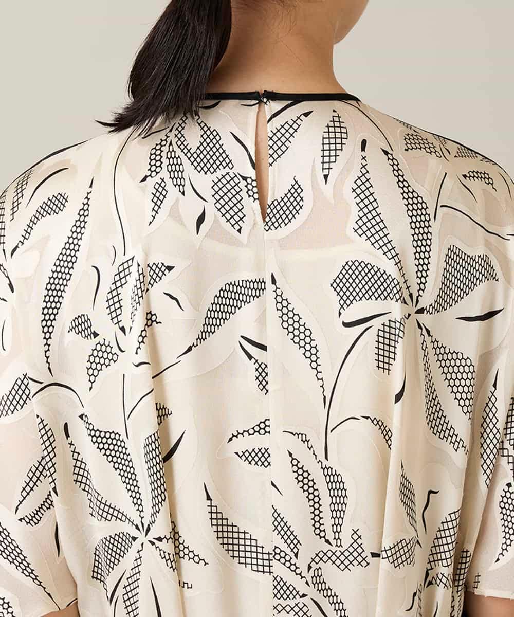 RHEXD10120 HIROKO KOSHINO(ヒロココシノ) ラインフラワーワンピース /日本製/洗える アイボリー