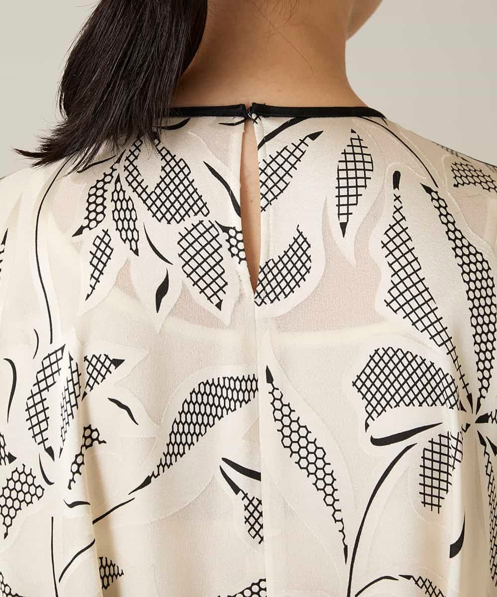 RHEXD10120 HIROKO KOSHINO(ヒロココシノ) ラインフラワーワンピース /日本製/洗える アイボリー