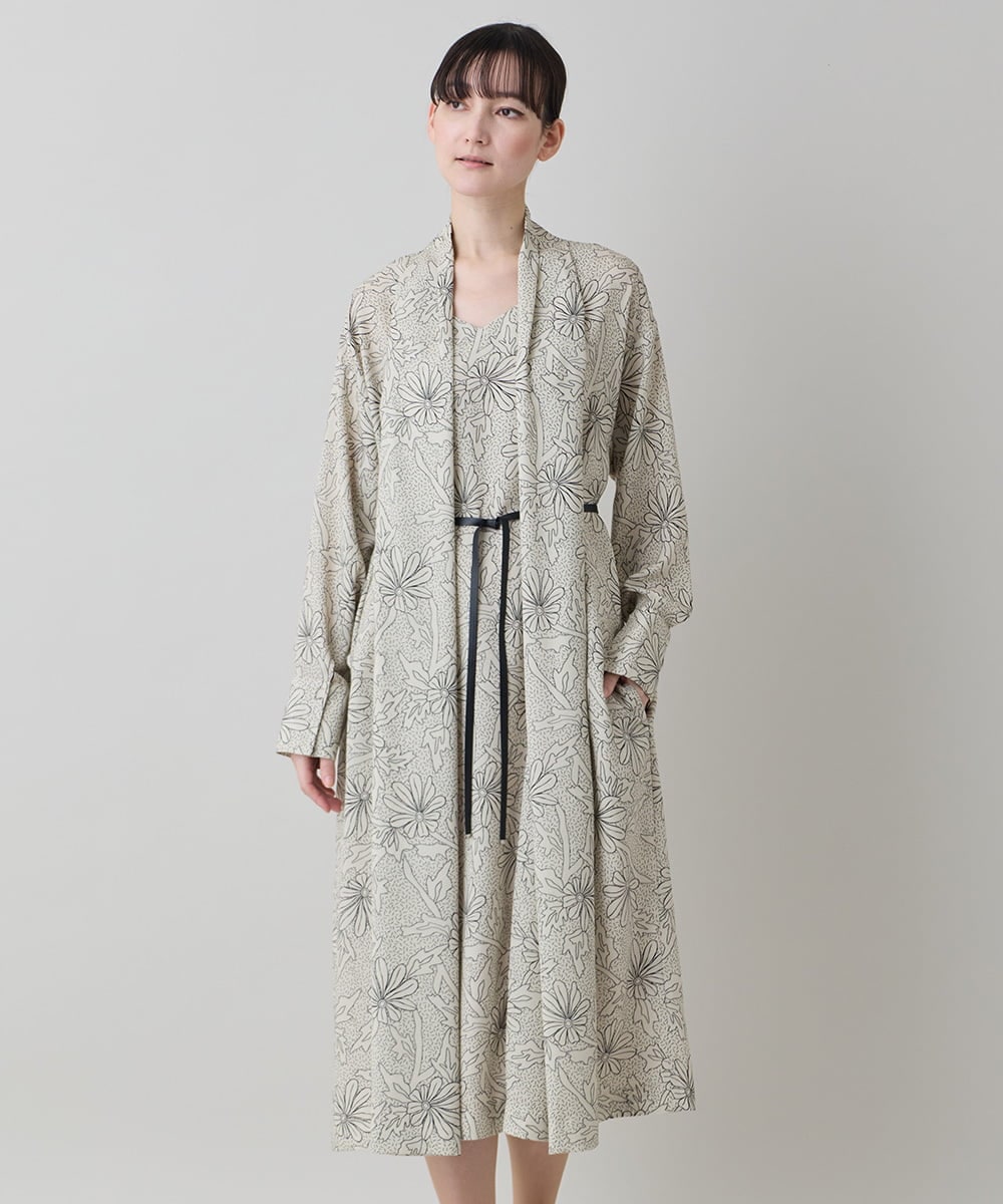 RHEXD59120 HIROKO KOSHINO(ヒロココシノ) ラインフラワードレープワンピース /日本製/洗える ライトブルー