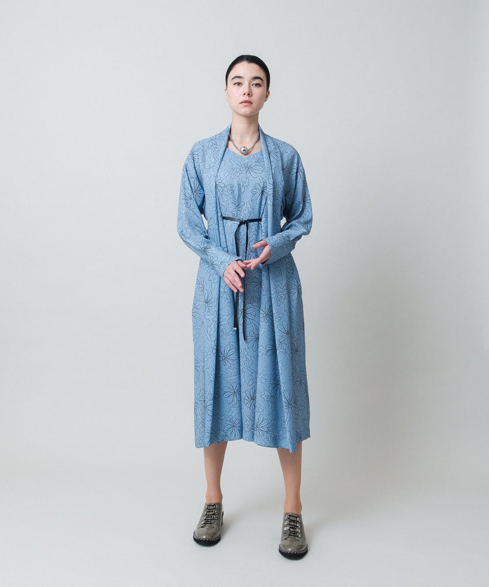 RHEXD59120 HIROKO KOSHINO(ヒロココシノ) ラインフラワードレープワンピース /日本製/洗える ライトブルー
