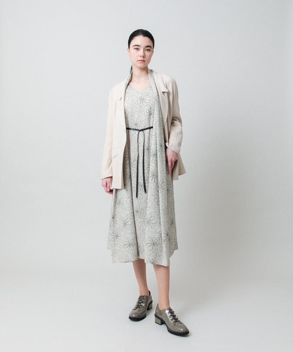 RHEXD59120 HIROKO KOSHINO(ヒロココシノ) ラインフラワードレープワンピース /日本製/洗える ライトブルー