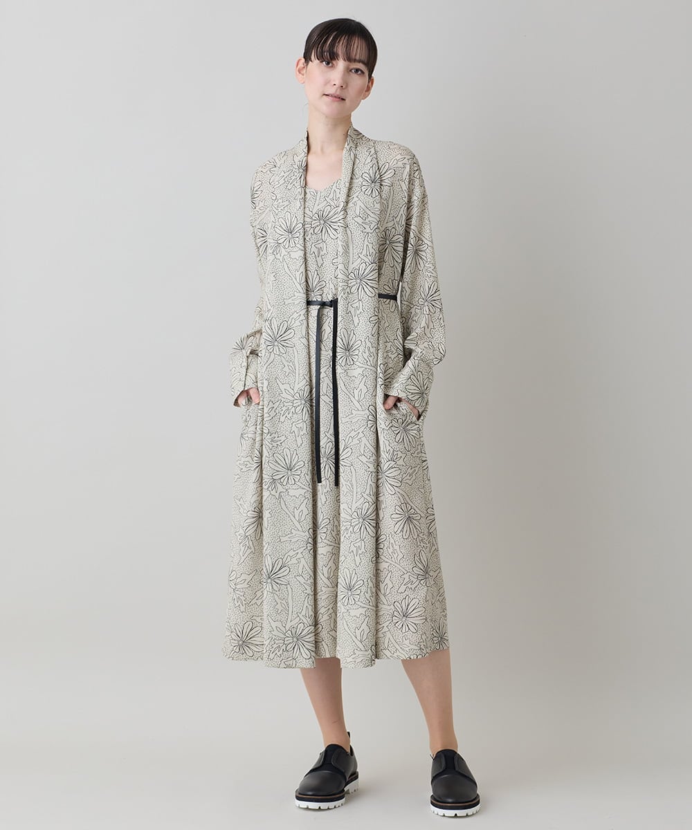 RHEXD59120 HIROKO KOSHINO(ヒロココシノ) ラインフラワードレープワンピース /日本製/洗える ベージュ