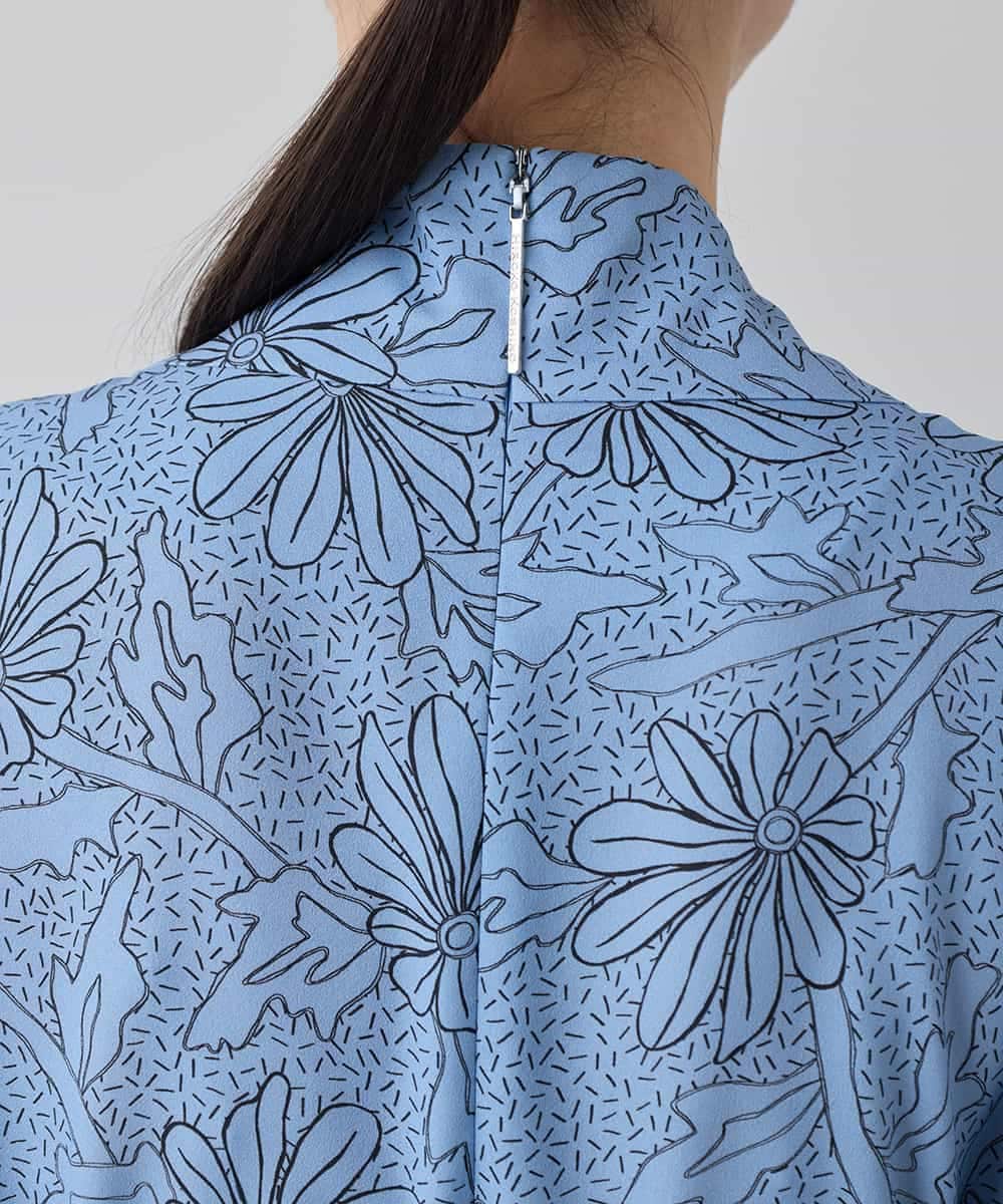 RHEXD59120 HIROKO KOSHINO(ヒロココシノ) ラインフラワードレープワンピース /日本製/洗える ライトブルー