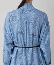 RHEXD59120 HIROKO KOSHINO(ヒロココシノ) ラインフラワードレープワンピース /日本製/洗える ライトブルー