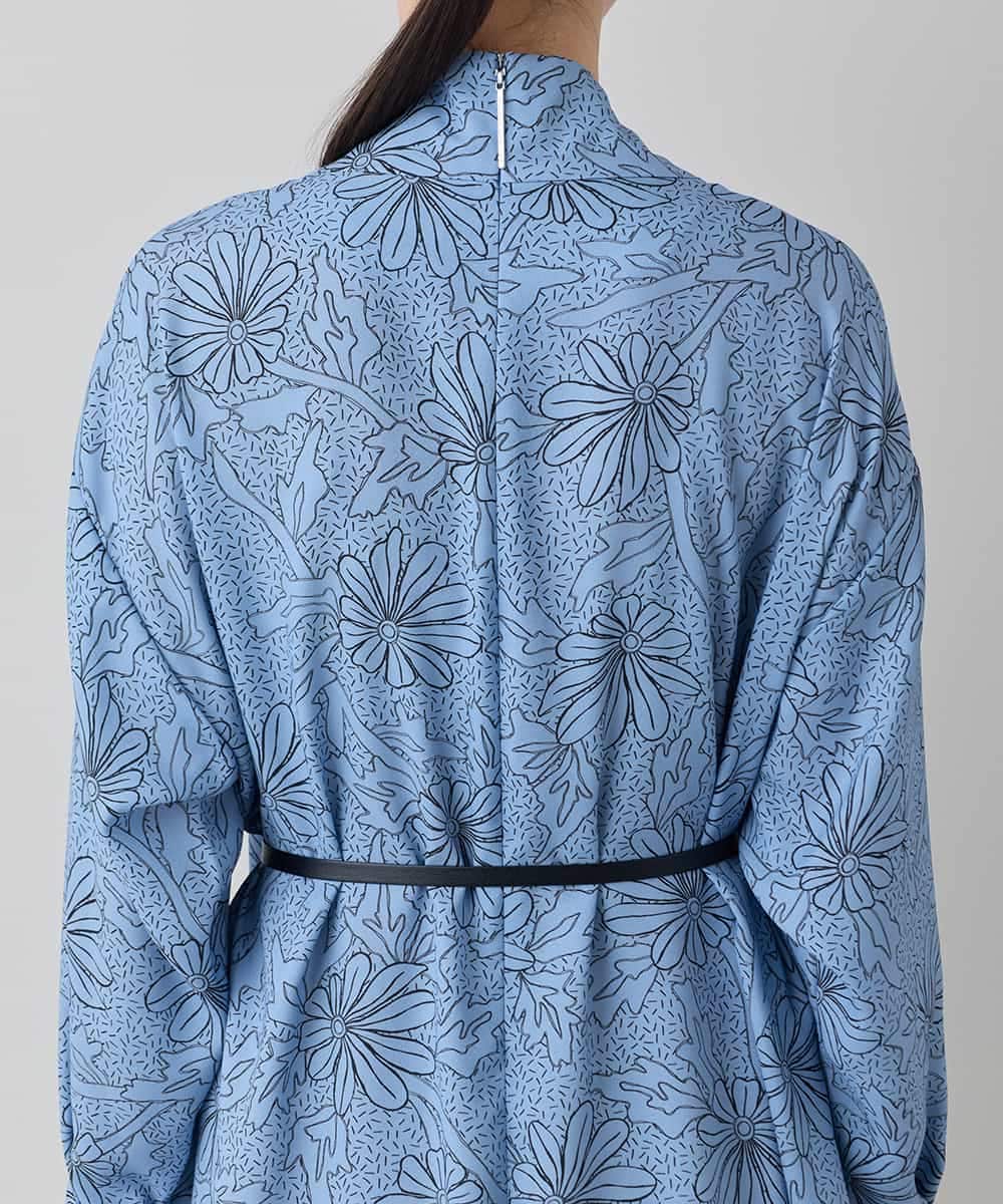 RHEXD59120 HIROKO KOSHINO(ヒロココシノ) ラインフラワードレープワンピース /日本製/洗える ライトブルー