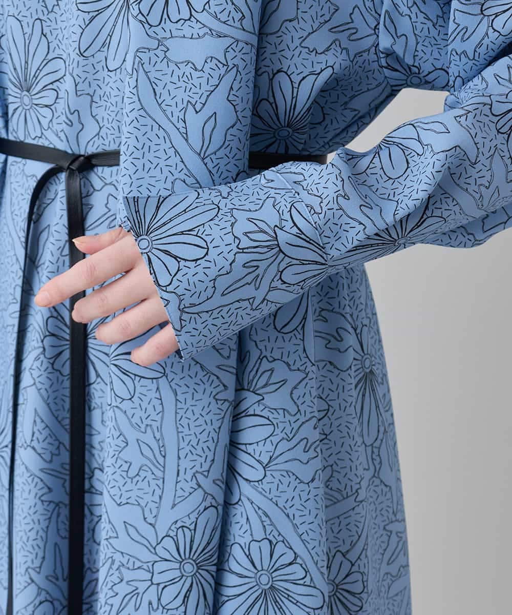 RHEXD59120 HIROKO KOSHINO(ヒロココシノ) ラインフラワードレープワンピース /日本製/洗える ライトブルー