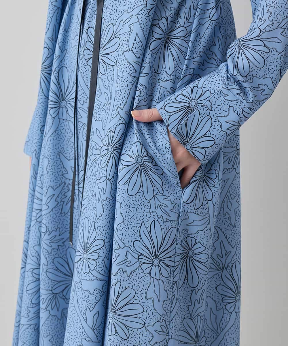 RHEXD59120 HIROKO KOSHINO(ヒロココシノ) ラインフラワードレープワンピース /日本製/洗える ライトブルー