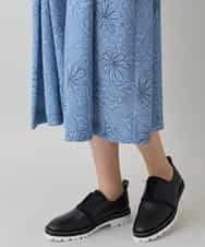 RHEXD59120 HIROKO KOSHINO(ヒロココシノ) ラインフラワードレープワンピース /日本製/洗える ライトブルー