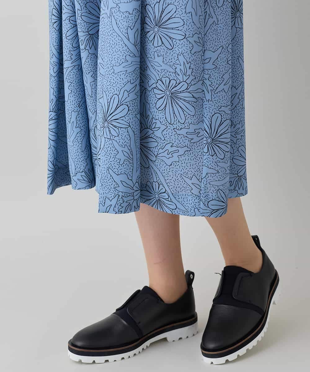 RHEXD59120 HIROKO KOSHINO(ヒロココシノ) ラインフラワードレープワンピース /日本製/洗える ライトブルー