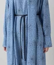 RHEXD59120 HIROKO KOSHINO(ヒロココシノ) ラインフラワードレープワンピース /日本製/洗える ライトブルー