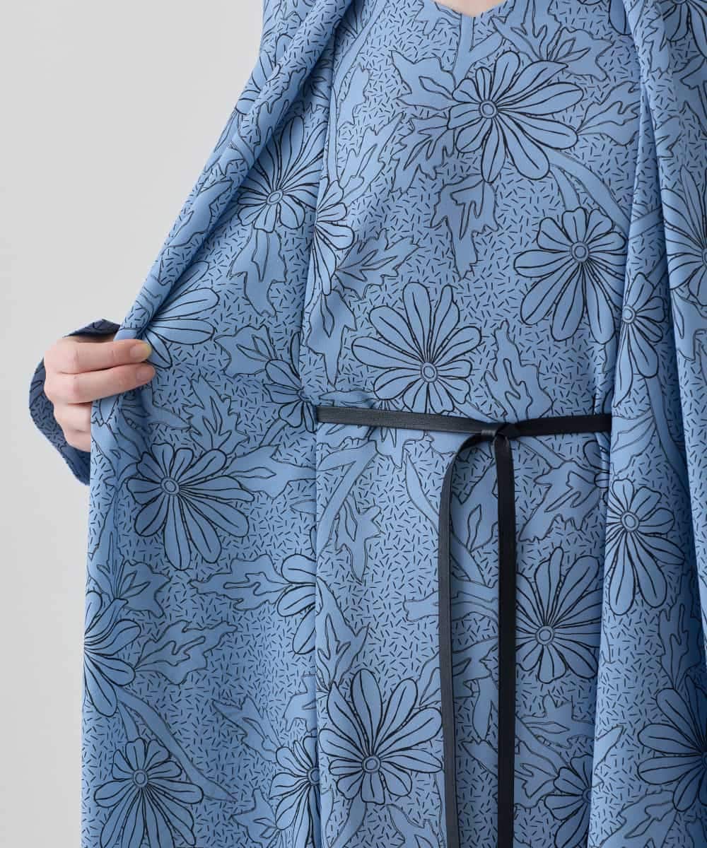 RHEXD59120 HIROKO KOSHINO(ヒロココシノ) ラインフラワードレープワンピース /日本製/洗える ライトブルー