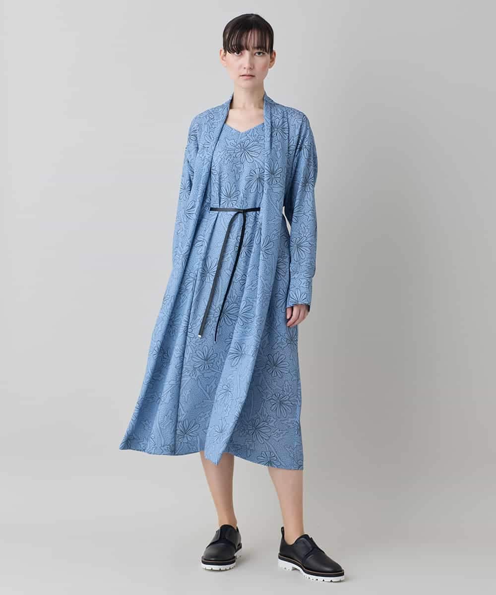 RHEXD59120 HIROKO KOSHINO(ヒロココシノ) ラインフラワードレープワンピース /日本製/洗える ライトブルー