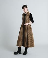 RHEXS24120 HIROKO KOSHINO(ヒロココシノ) 【日本製】フロントファスナーギンガムワンピース ベージュ