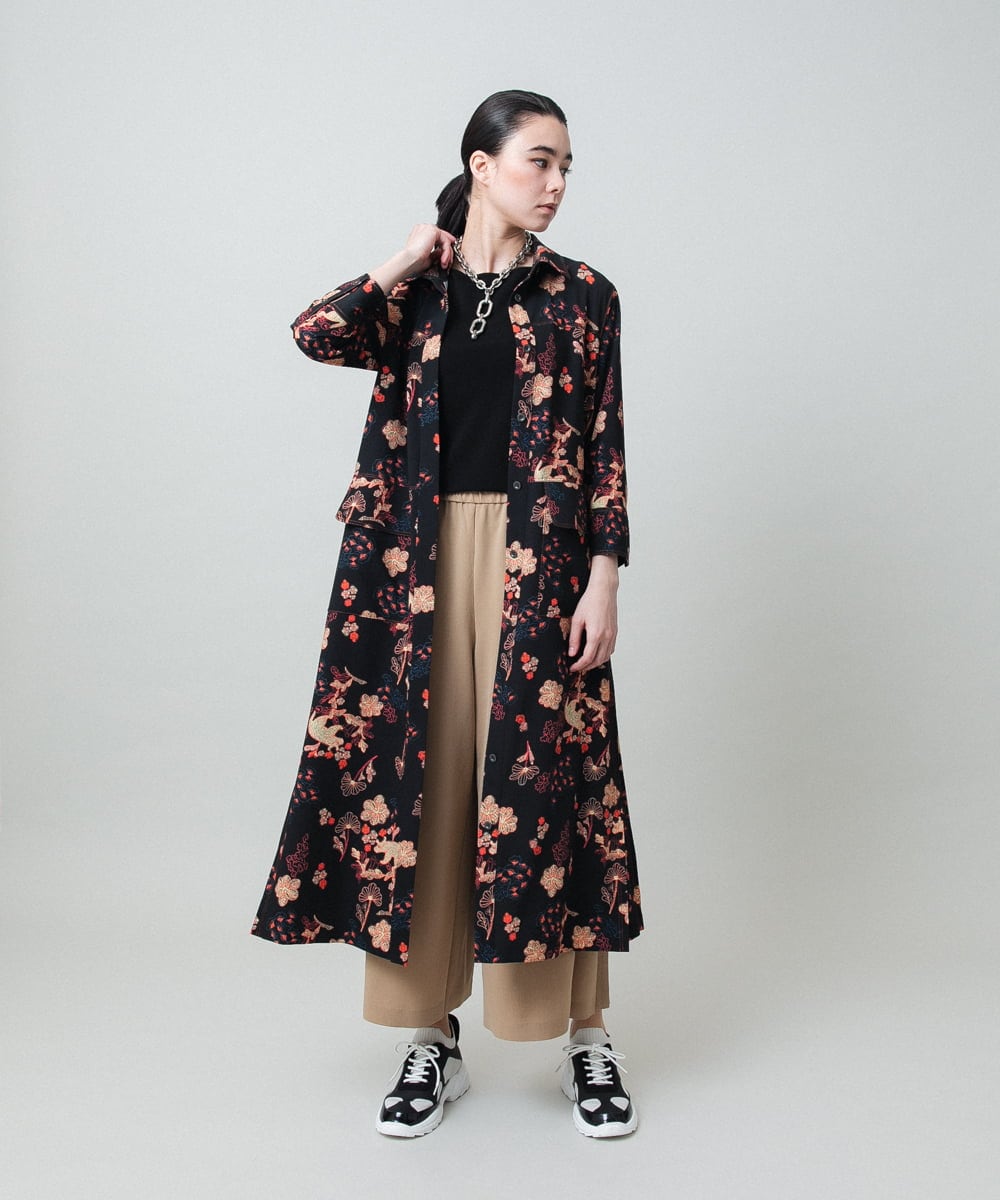 RHEYD02110 HIROKO KOSHINO(ヒロココシノ) オリエンタルアニマルプリントワンピース /日本製/洗える ブラック