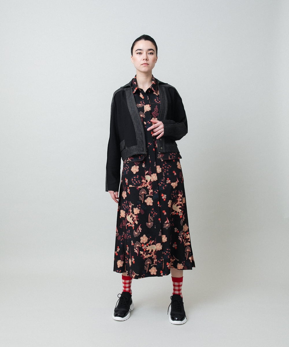 RHEYD02110 HIROKO KOSHINO(ヒロココシノ) オリエンタルアニマルプリントワンピース /日本製/洗える ブラック