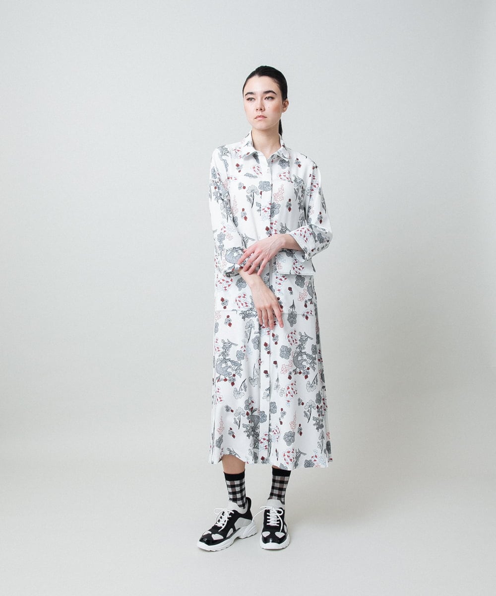 RHEYD02110 HIROKO KOSHINO(ヒロココシノ) オリエンタルアニマルプリントワンピース /日本製/洗える ブラック