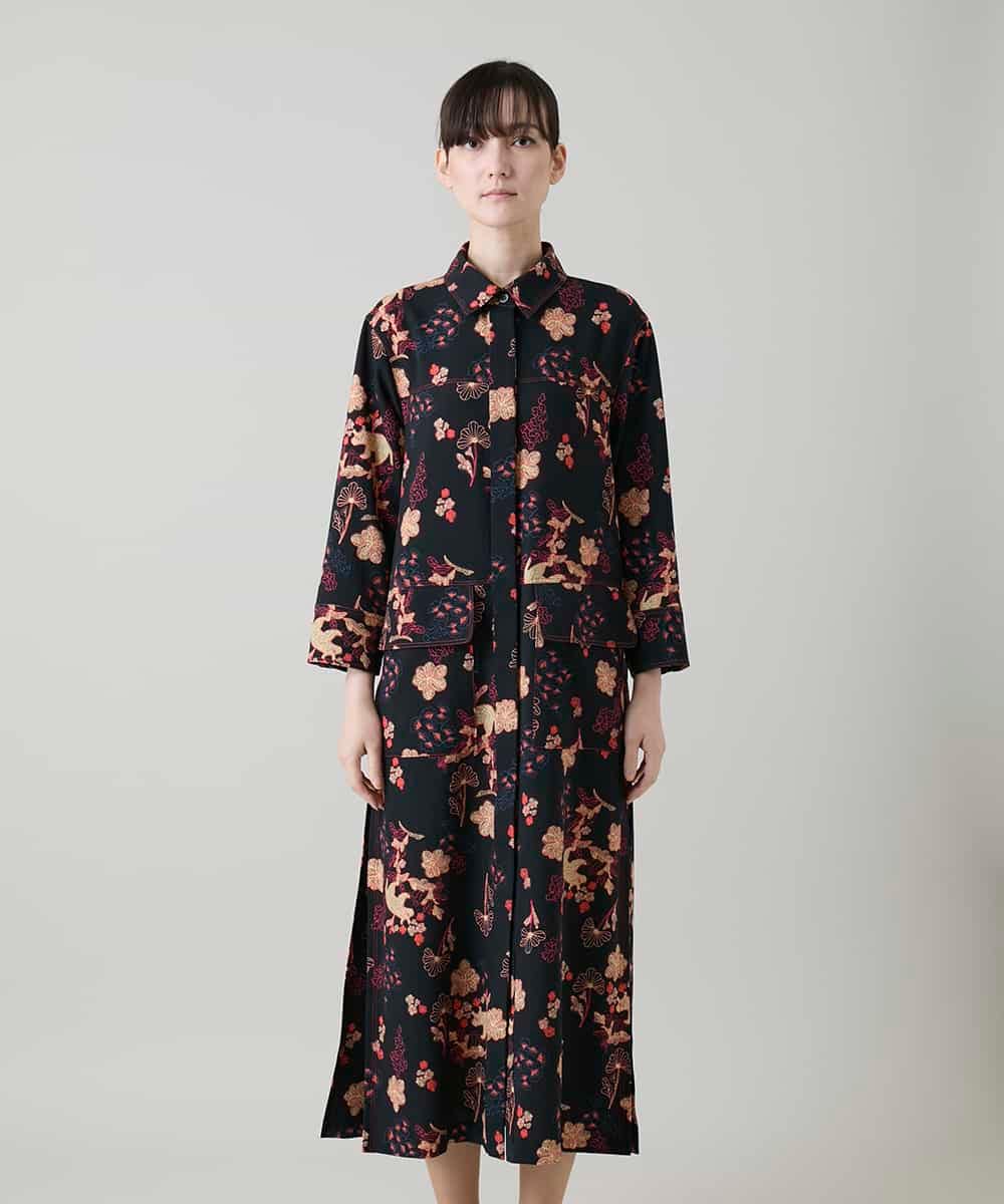 RHEYD02110 HIROKO KOSHINO(ヒロココシノ) オリエンタルアニマルプリントワンピース /日本製/洗える ブラック