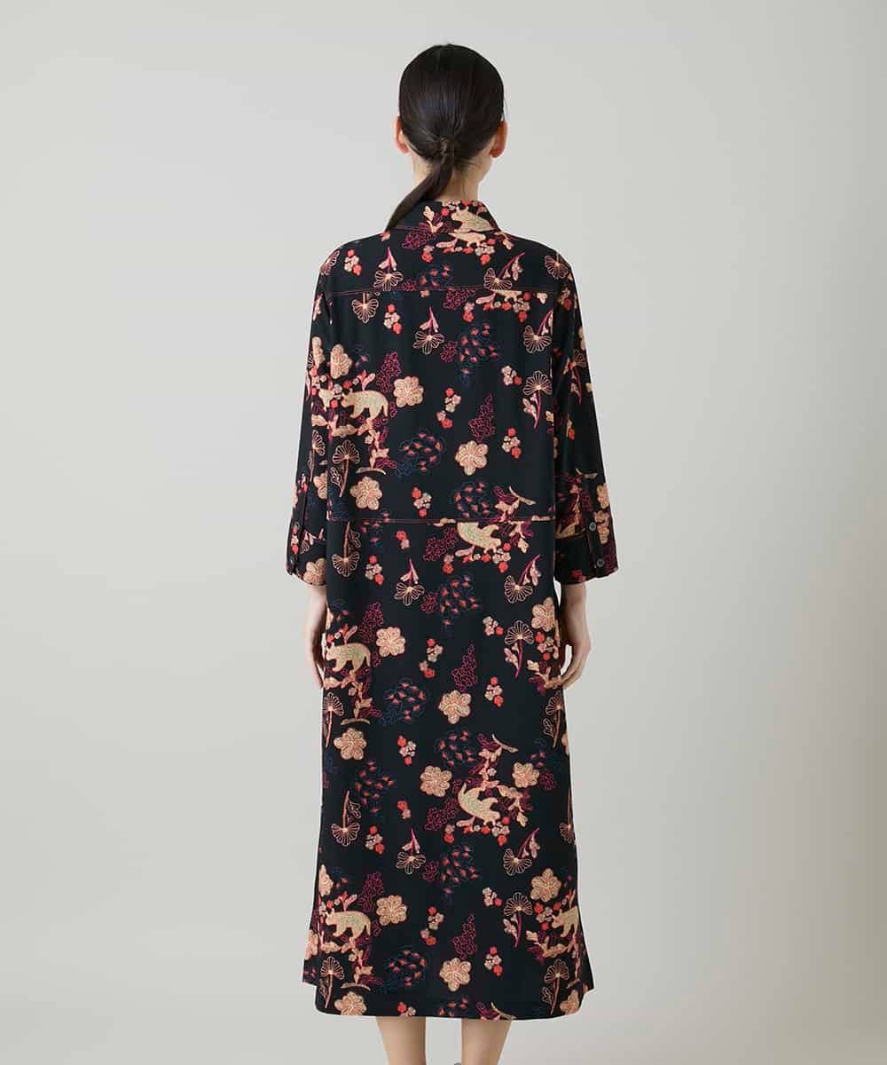 RHEYD02110 HIROKO KOSHINO(ヒロココシノ) オリエンタルアニマルプリントワンピース /日本製/洗える ブラック