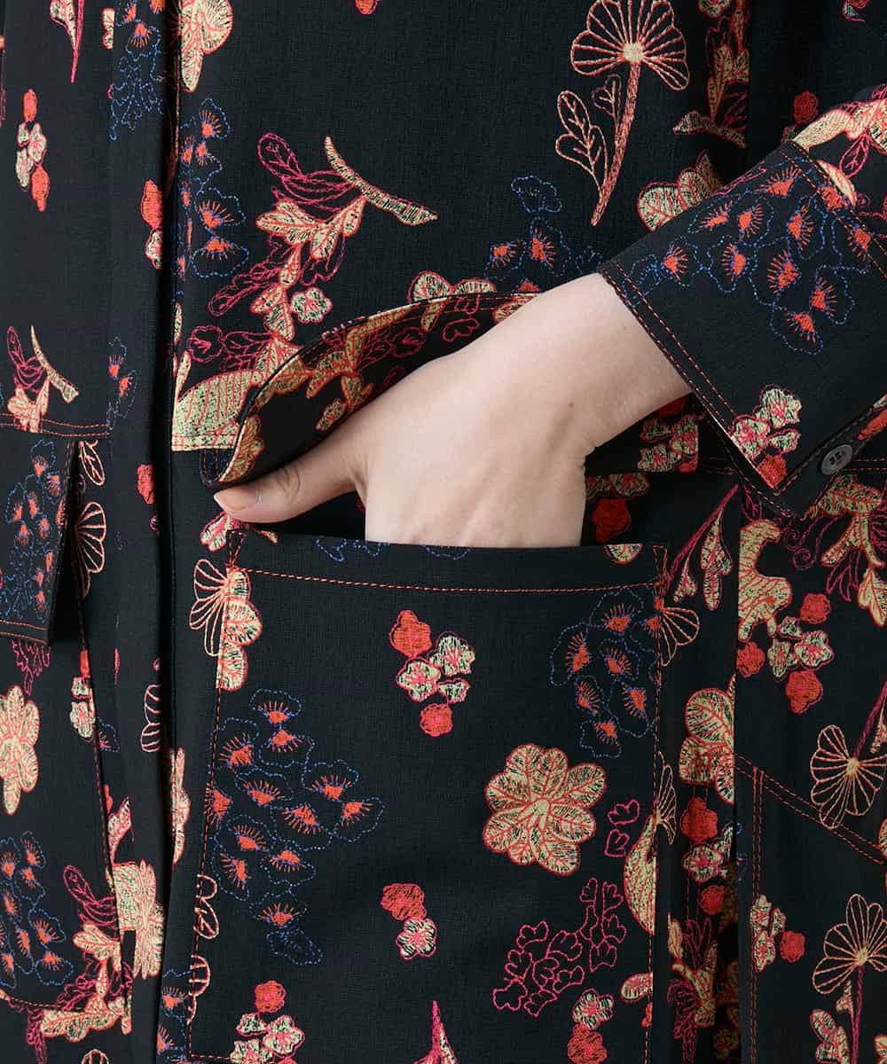 RHEYD02110 HIROKO KOSHINO(ヒロココシノ) オリエンタルアニマルプリントワンピース /日本製/洗える ブラック