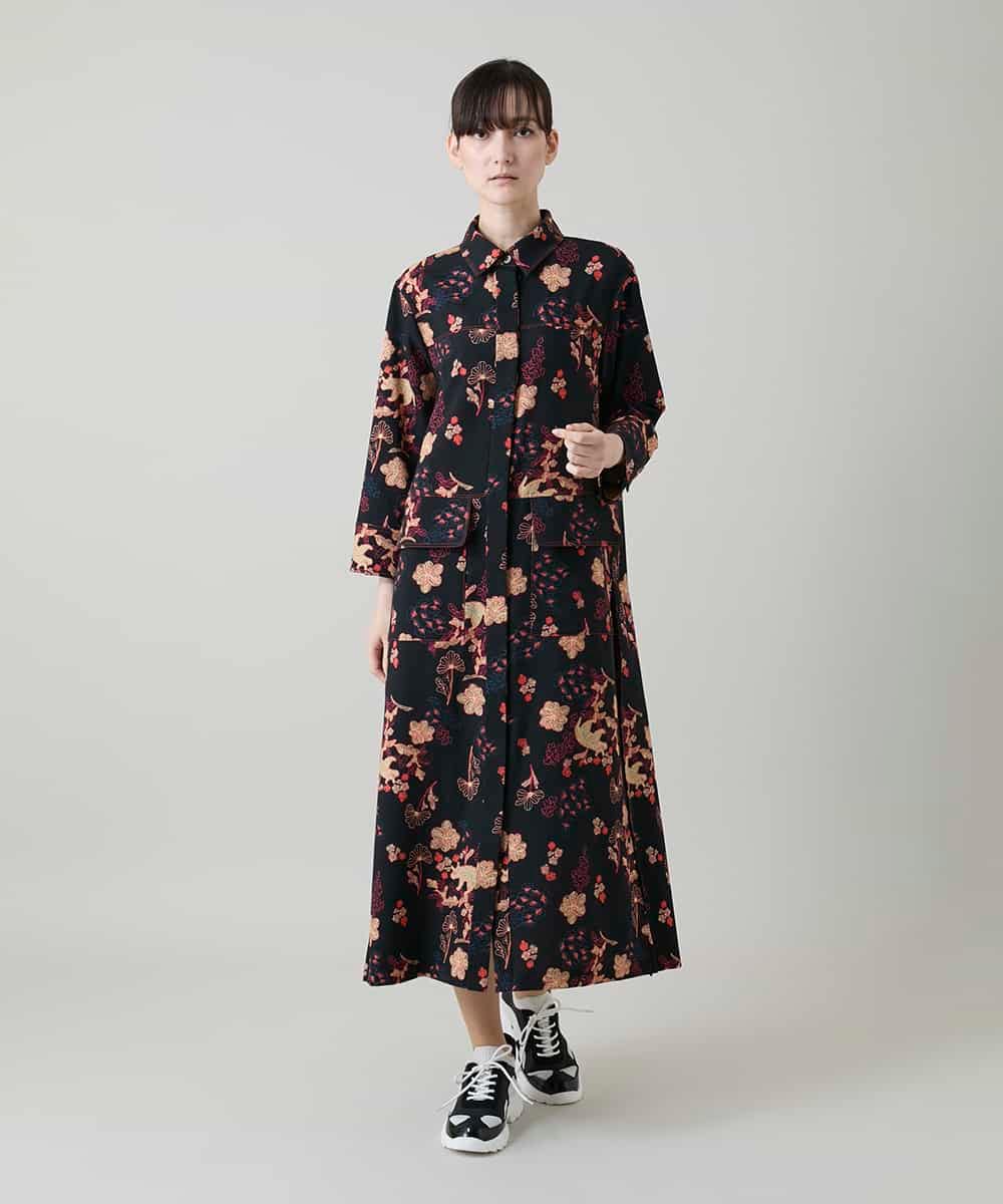 RHEYD02110 HIROKO KOSHINO(ヒロココシノ) オリエンタルアニマルプリントワンピース /日本製/洗える ブラック