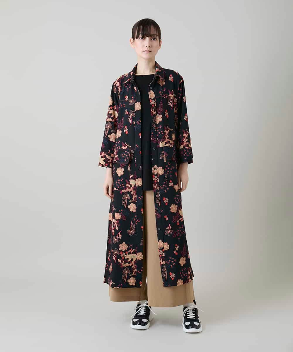 RHEYD02110 HIROKO KOSHINO(ヒロココシノ) オリエンタルアニマルプリントワンピース /日本製/洗える ブラック