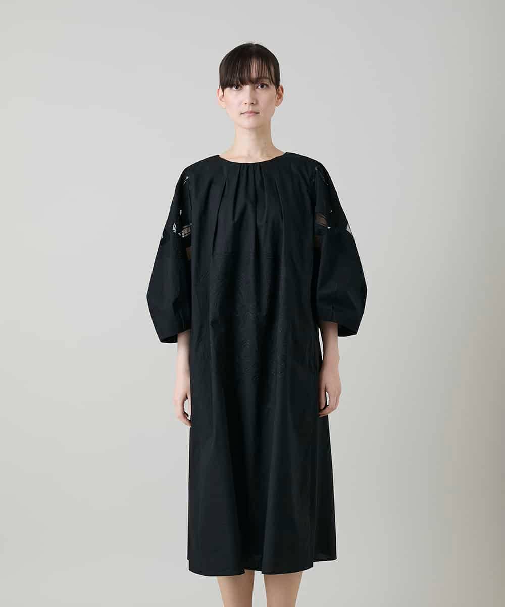 RHEYD12130 HIROKO KOSHINO(ヒロココシノ) 幾何学エンブロイダリーワンピース /洗える ブラック