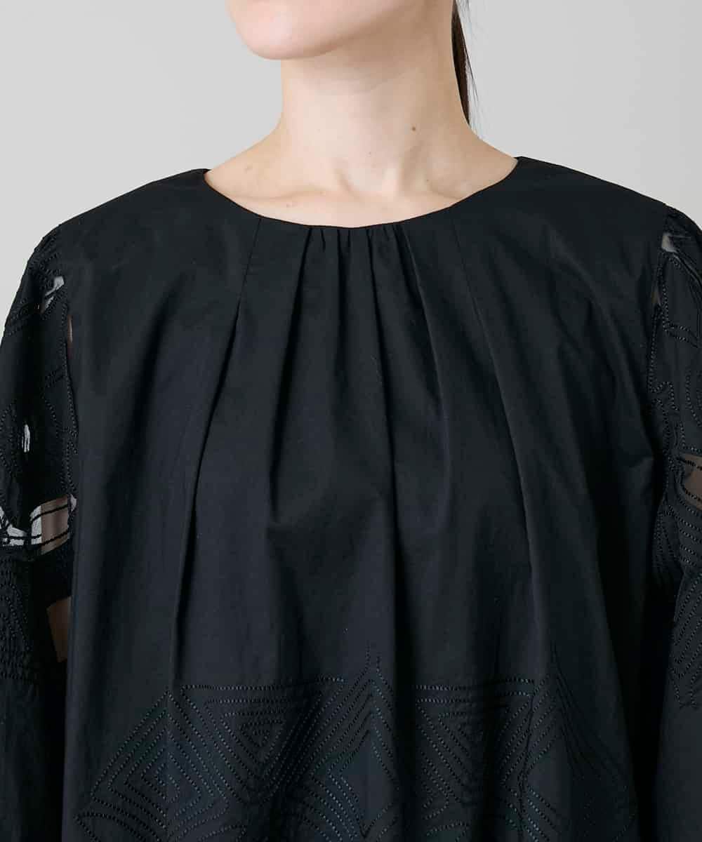 RHEYD12130 HIROKO KOSHINO(ヒロココシノ) 幾何学エンブロイダリーワンピース /洗える ブラック