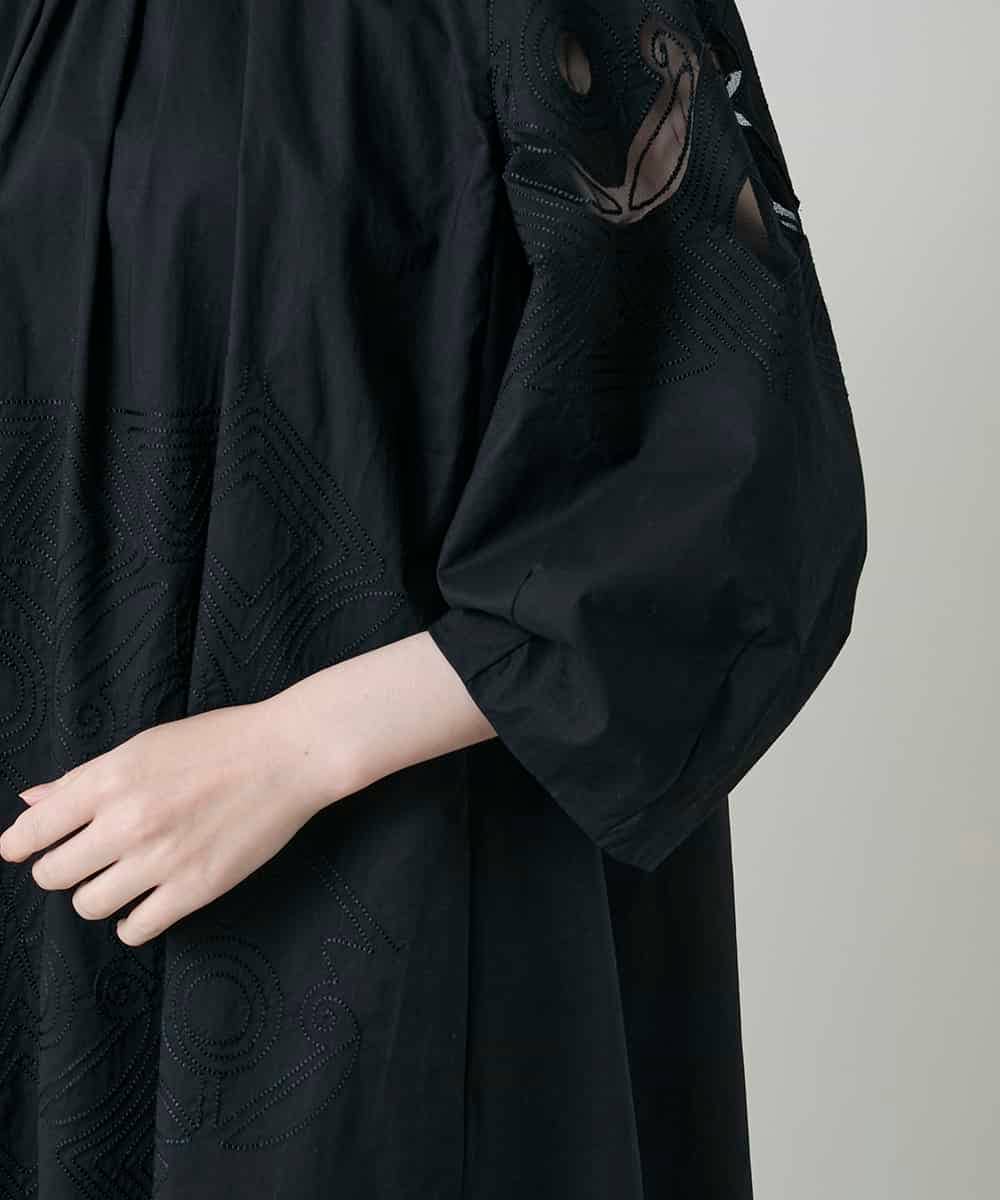 RHEYD12130 HIROKO KOSHINO(ヒロココシノ) 幾何学エンブロイダリーワンピース /洗える ブラック