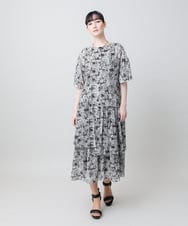 RHEYE30110 HIROKO KOSHINO(ヒロココシノ) 楊柳アートプリントワンピース/日本製/洗える グレー