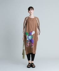 RHEYT23120 HIROKO KOSHINO(ヒロココシノ) 【日本製】アート刺繍フレンチリネンワンピース ベージュ