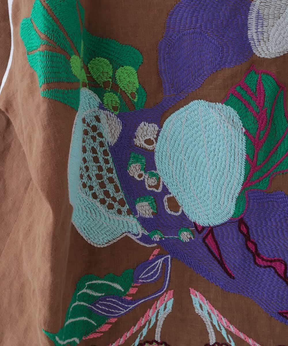 RHEYT23120 HIROKO KOSHINO(ヒロココシノ) 【日本製】アート刺繍フレンチリネンワンピース ベージュ
