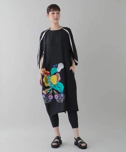 RHEYT23120 HIROKO KOSHINO 【日本製】アート刺繍フレンチリネンワンピース