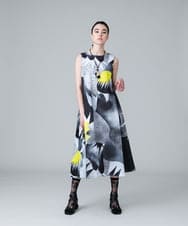 RHEYW21120 HIROKO KOSHINO(ヒロココシノ) SPRAY FLOWER バックプリーツワンピース/日本製/洗える グレー