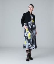 RHEYW21120 HIROKO KOSHINO(ヒロココシノ) SPRAY FLOWER バックプリーツワンピース/日本製/洗える グレー