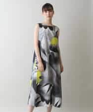 RHEYW21120 HIROKO KOSHINO(ヒロココシノ) SPRAY FLOWER バックプリーツワンピース/日本製/洗える グレー
