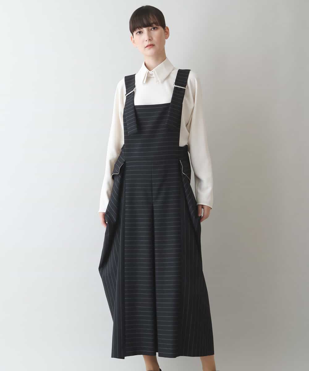 RHEZT10120 HIROKO KOSHINO 【日本製】ウールストライプジャンパースカート