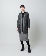 RHFAE10890 HIROKO KOSHINO(ヒロココシノ) 立体ストライプデザインニットワンピース /日本製 ブラック