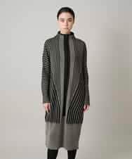 RHFAE10890 HIROKO KOSHINO(ヒロココシノ) 立体ストライプデザインニットワンピース /日本製 ブラック