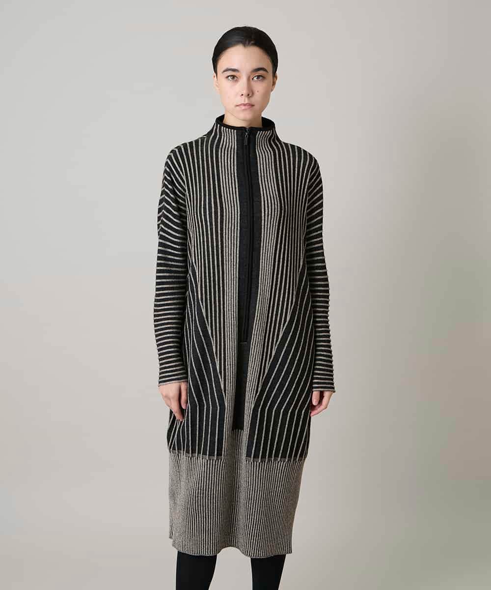 RHFAE10890 HIROKO KOSHINO(ヒロココシノ) 立体ストライプデザインニットワンピース /日本製 ブラック