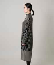 RHFAE10890 HIROKO KOSHINO(ヒロココシノ) 立体ストライプデザインニットワンピース /日本製 ブラック