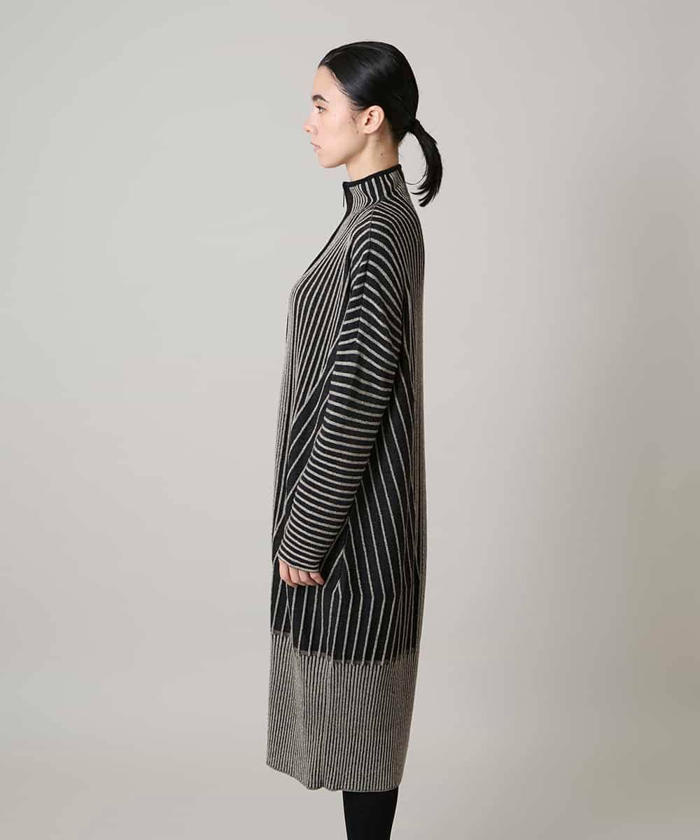 RHFAE10890 HIROKO KOSHINO(ヒロココシノ) 立体ストライプデザインニットワンピース /日本製 ブラック