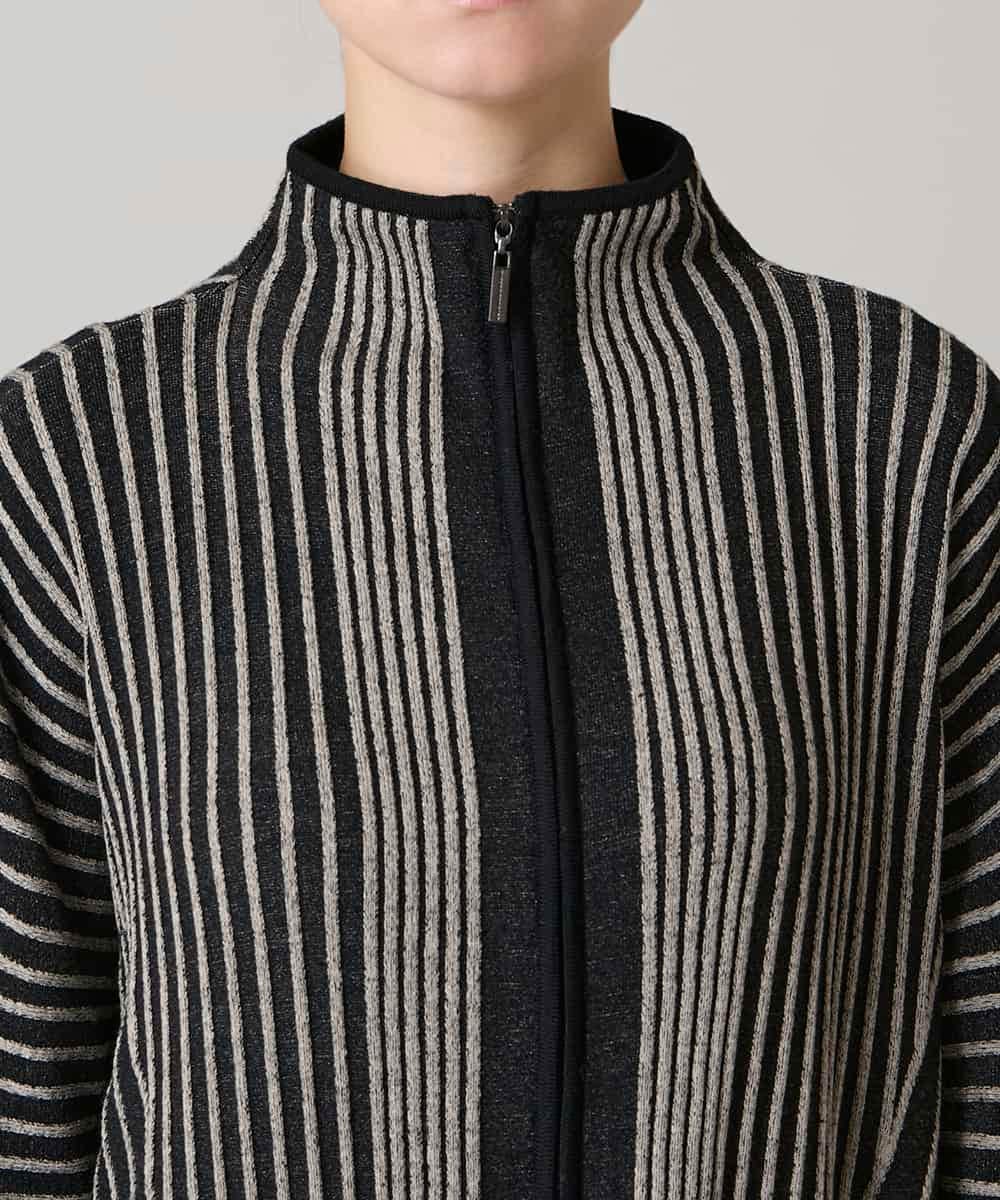 RHFAE10890 HIROKO KOSHINO(ヒロココシノ) 立体ストライプデザインニットワンピース /日本製 ブラック