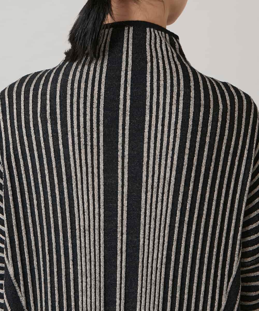 RHFAE10890 HIROKO KOSHINO(ヒロココシノ) 立体ストライプデザインニットワンピース /日本製 ブラック