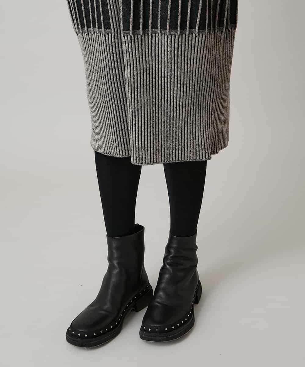 RHFAE10890 HIROKO KOSHINO(ヒロココシノ) 立体ストライプデザインニットワンピース /日本製 ブラック