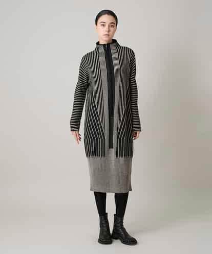 RHFAE10890 HIROKO KOSHINO 立体ストライプデザインニットワンピース /日本製