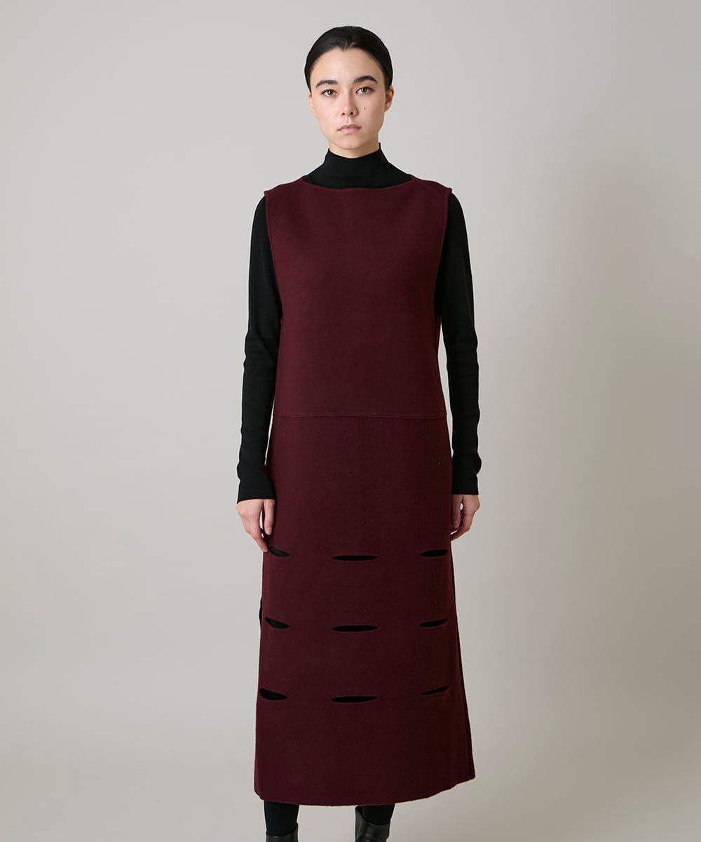 RHFAE16890 HIROKO KOSHINO(ヒロココシノ) スラッシュデザインニットワンピース グレー