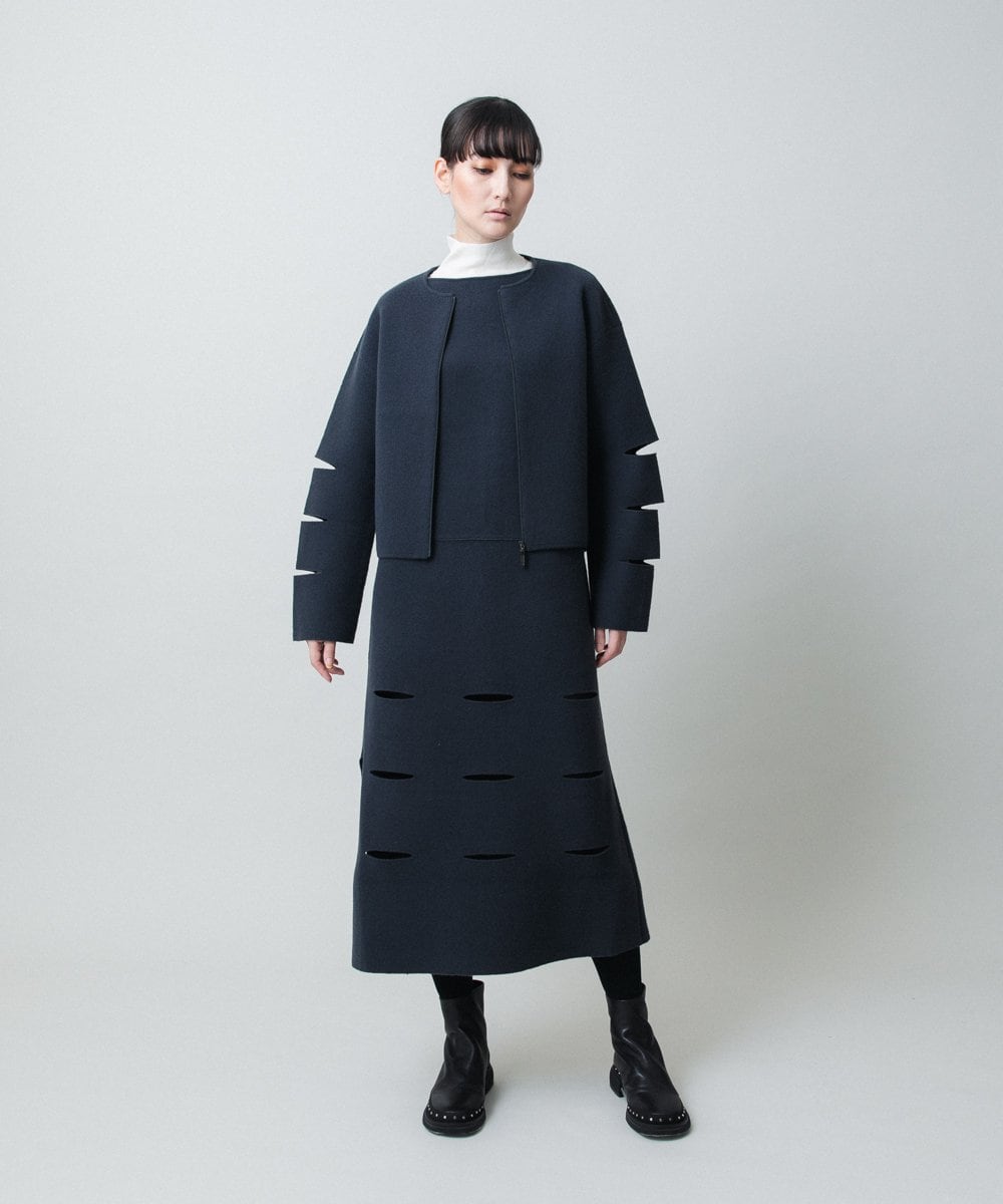 RHFAE16890 HIROKO KOSHINO(ヒロココシノ) スラッシュデザインニットワンピース グレー