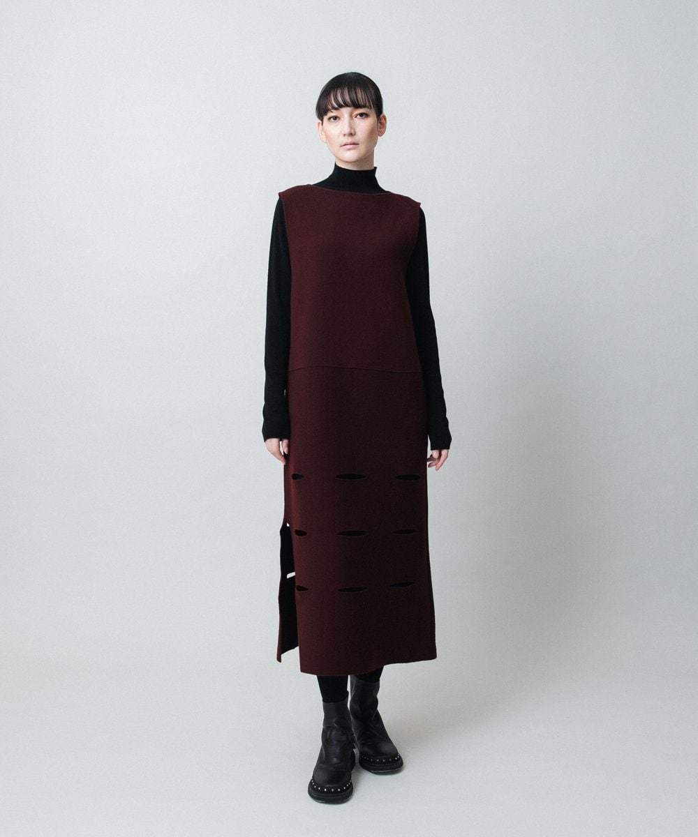 RHFAE16890 HIROKO KOSHINO(ヒロココシノ) スラッシュデザインニットワンピース グレー